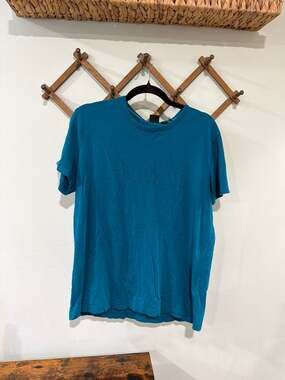 BOSS Hugo Boss Teal Blue Outline Raised Logo Crew Neck T-Shirt Size L